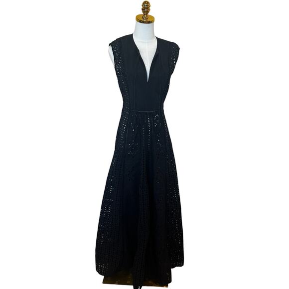 Veronica Beard Black Eyelet Maxi Dress MEDIUM Cottage Fit n Flare Designer $700 - Picture 8 of 14